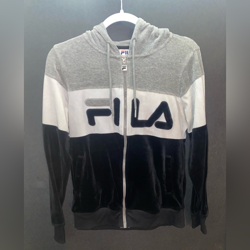 Fila Gray, White, and Black Hoodie